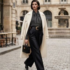 Forever 21 Corporate Goth Black White Polka Dot Bow Tie Collar Top Blouse S